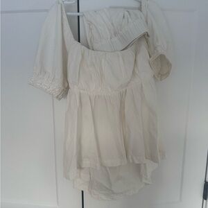 Free People Cream Short Sleeve Blouse and short set